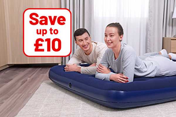 Save up to £10 on airbeds. Includes single, double and kingsize airbeds.